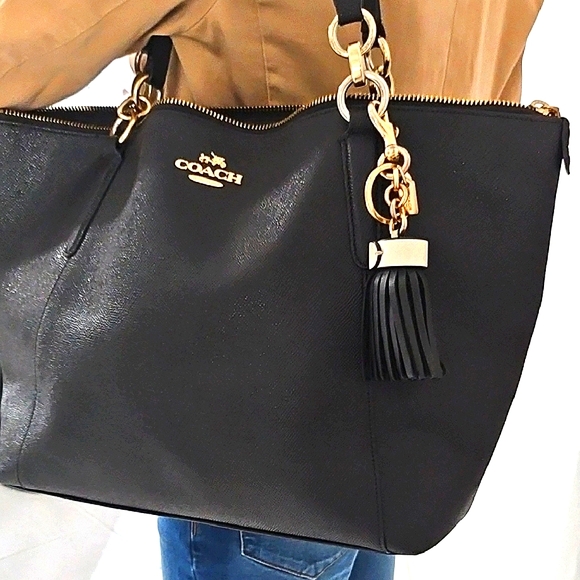 Coach Black Leather Tote with Gold Accents - Picture 3 of 16